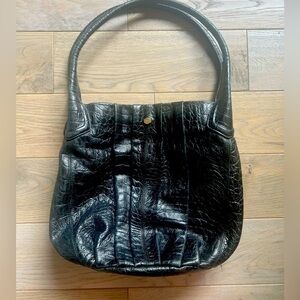 Lodis Bag - Black Double Handle Croc-Embossed Shoulder Lodis Bag